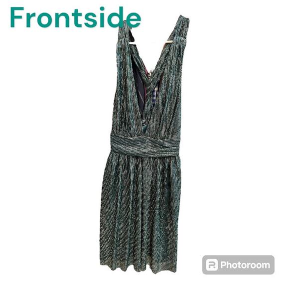 Lulu's Iridescent Teal Blue "Ailey Skater Dress" with Twisted Back Straps Size M - Picture 10 of 11